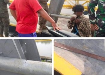Jembatan Titi Dua Sicanang dan Pelaku Yang Ditangkap Bersama Barang Bukti. (Foto Ist)