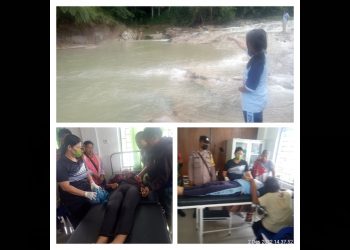 Lokasi Sungai Bah Horas serta Jenajah kedua korban, Jelita Br Manurung dan Dewi Aprianti Br Nainggolan saat di Puskesmas Buntu Turunan