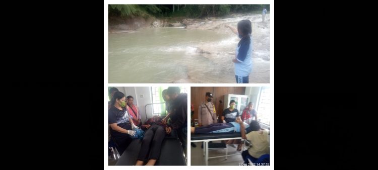 Lokasi Sungai Bah Horas serta Jenajah kedua korban, Jelita Br Manurung dan Dewi Aprianti Br Nainggolan saat di Puskesmas Buntu Turunan