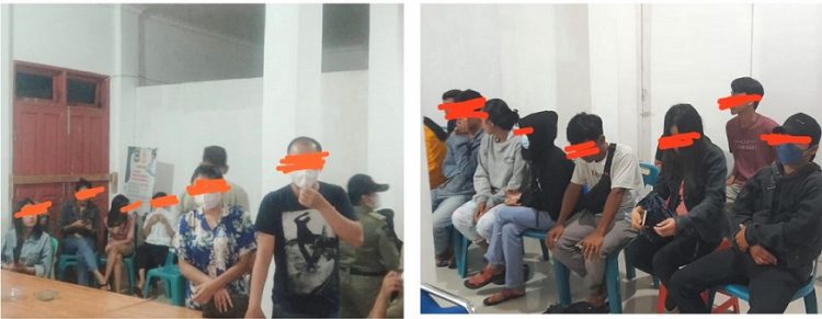 6 Pasangan bukan Suami Isteri dan 8 orang Tanpa Identitas saat diamankan di Kantor Satpol PP Siantar. 