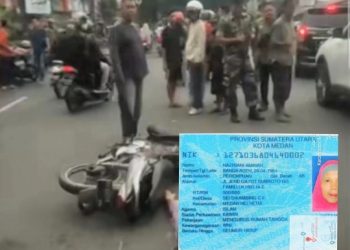 Kecelakaan Di Jalan Ring Road Medan yang menewaskan IRT Nazriani Aminah pengendara sepedamotor BK 6859 UM. (Foto Ist)
