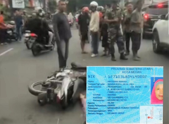 Kecelakaan Di Jalan Ring Road Medan yang menewaskan IRT Nazriani Aminah pengendara sepedamotor BK 6859 UM. (Foto Ist)
