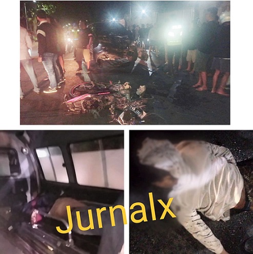 Barang bukti kedua kendaraan saat masih di TKP (atas) serta jenajah Ari Walmen Sinambela dan Rinaldy Michael Jogy Saing