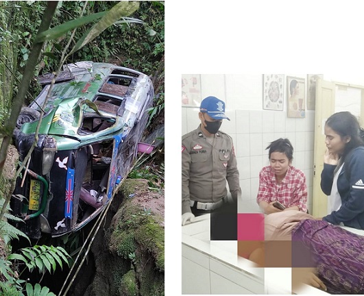 Mopen Fa Sinar Murni saat masih didalam jurang dan jenajah Bettes Br Manurung diruangan jenajah RSUD dr Djasamen Saragih Kota Siantar