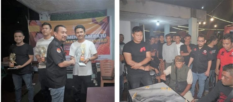 Ketua DPD BMI Sumut Franky Partogi Wijaya Sirait B.SC Saat Memberikan Piala dan Uang Tunai Kepada Para Pemenang Dam Batu