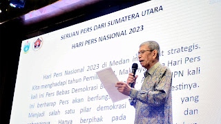 Seruan Pers dari Sumut saat Peringatan Hari Pers Nasional (HPN) tahun  2023 di Sumut. (Foto Ist)