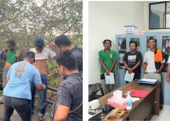 Tim gabungan GKN Polres Siantar saat di Jalan Lokomotif dan ketiga pria positif pengguna narkoba diserahkan ke Kantor BNNK Siantar