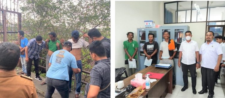 Tim gabungan GKN Polres Siantar saat di Jalan Lokomotif dan ketiga pria positif pengguna narkoba diserahkan ke Kantor BNNK Siantar