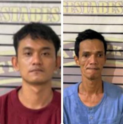Dua pria yang berperan sebagai operator dan pemain judi ketangkasan tembak ikan ditangkap Polsek Percut Sei Tuan saat menggerebek lokasi judi tembak ikan di Jalan Pancasila Gang Melati III, Desa Tembung, Kecamatan Percut Sei Tuan. (Foto Ist)
