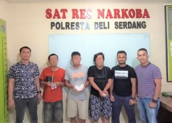 Satuan Narkoba Polresta Deliserdang berhasil mengamankan tiga pengedar narkotika jenis sHabu di Kompleks Merci Delitua. (Foto Ist)