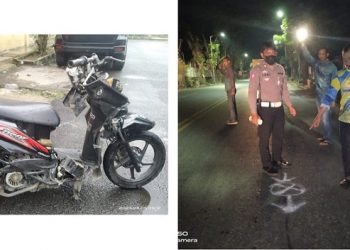 Personil Unit Gakkum Sat Lantas saat melakukan olah TKP dan barang bukti sepedamotor Honda Beat BK 2668 TAZ  dikendarai Ferry Siscelvin Damanik 