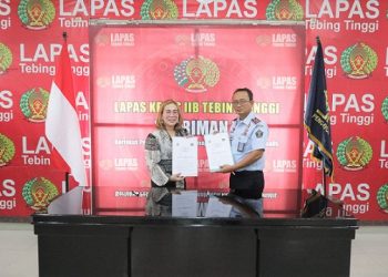 Kalapas Klas IIB Tebing Tinggi, Anton Setiawan dan Kepala KPPN Tebing Tinggi, Mercy Monica R Sitompul tandatangani Perjanjian Kerja Sama 