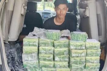 Tersangka Lukmana yang ditangkap Tim Dit Res Narkoba Polda Sumut karena membawa 27 kg sabu. (Foto Ist)