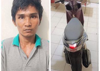 Pelaku Curanmor, MS alias Rudi dan barang bukti sepedamotor milik korban sudah diamankan di Polsek Tanjung Balai Selatan