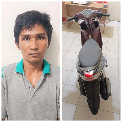 Pelaku Curanmor, MS alias Rudi dan barang bukti sepedamotor milik korban sudah diamankan di Polsek Tanjung Balai Selatan