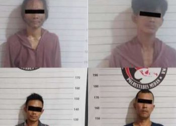 Empat orang ditangkap saat Gerebek Kampung Narkoba di Jalan Kelambir V, Gang Keluarga, Desa Lalang, Kecamatan Sunggal, Deli Serdang. (Foto Ist)
