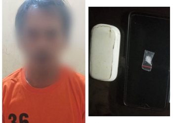 Tersangka P alias Gondrong dan barang bukti sudah diamankan Sat Narkoba Polres Simalungun