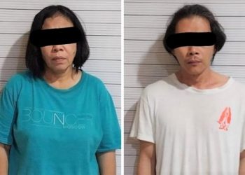 Wanita paruh baya bersama rekan prianya diamankan polisi. (Foto Ist)