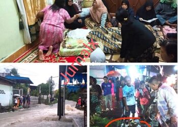 Jenajah korban Nizma Ramadhani disemayamkan dirumah duka (Photo atas). Kondisi banjir dan parit (Photo bawah)