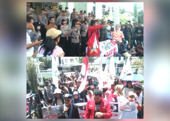 Gabungan Mahasiswa dan Masyarakat Desa Gurila menggelar aksi unjuk rasa (Unras) di Kantor DPRD dan Balai Kota Siantar