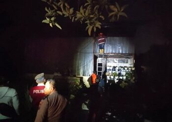 Petugas damkar saat memadamkan api
