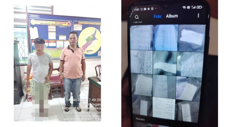 Pelaku Judi togel online, JRM alias Jon diapit polisi dan barang bukti yang diamankan