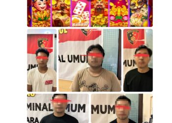 Bandar dan kasir Chips Higgs Domino Scatter yang ditangkap polisi di Jalan Gunung Bendahara, Kota Binjai. (Foto Ist)