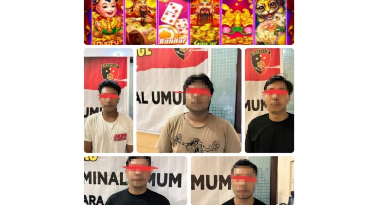 Bandar dan kasir Chips Higgs Domino Scatter yang ditangkap polisi di Jalan Gunung Bendahara, Kota Binjai. (Foto Ist)