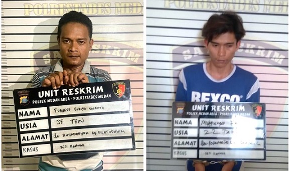 Menantu dan anak tiri pencuri sepeda motor mertua. (Foto Ist)
