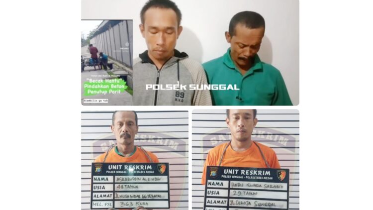 Asraruddin dan Heru Iswara Saragih pelaku pencuri beton penutup drainase. (Foto Ist)