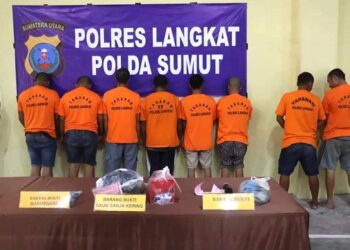 Para pelaku kejahatan narkoba di Polres Langkat. (Foto Ist)
