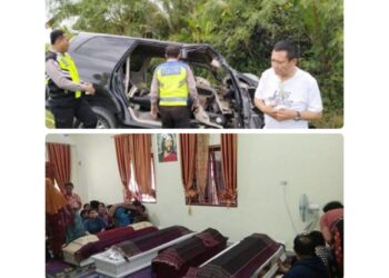 Kecelakaan maut terjadi di tol Medan-Tebingtinggi KM 45,500 dan suasana duka. (Foto Ist)