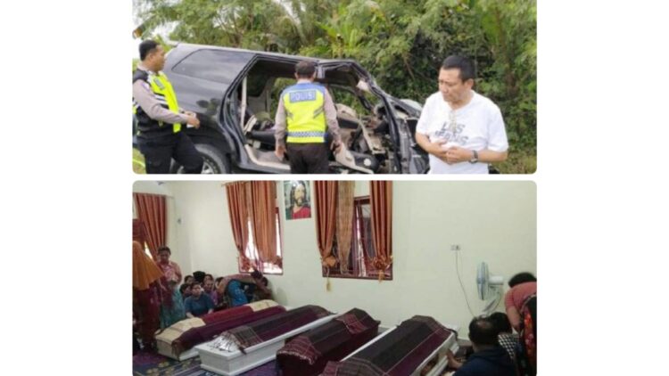 Kecelakaan maut terjadi di tol Medan-Tebingtinggi KM 45,500 dan suasana duka. (Foto Ist)