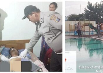 Jenajah korban Gery Steven Purba saat dirumah duka dan personil Polsek Raya saat Olah TKP di Kolam Renang Simalungun City Hotel 