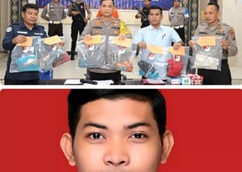 Kapolres Tapteng AKBP Basa Emden Banjarnahor saat paparan atas kasus pencabulan anak dengan tersangka Hendri Cahaya Putra yang sempat masuk daftar buron. (Foto Ist)