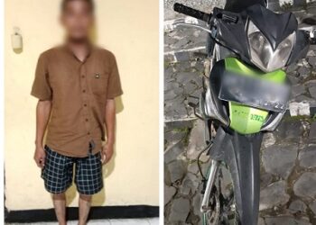 Pelaku curanmor AW dan barang bukti 