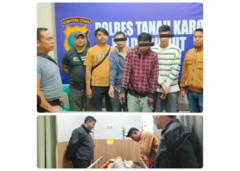 Tiga pelaku perampas ponsel dan kondisi Ahmad Ahda Nasution asal Medan. (Foto Ist)