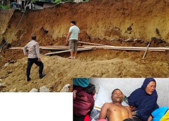 Jenajah pekerja, Ganda Saputra Damanik dirumah duka dan lokasi Tembok Bronjong di Komplek bangunan Perumahan MS Bong Bong Residence yang longsor