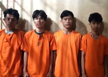 Empat pelaku rudaksa paksa mahasiswa yang ditangkap Polsek Patumbak. (Foto Ist)