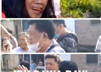 Seorang ibu rumah tangga menjadi korban sasaran polisi dengan mulut berdarah dan foto personil Polrestabes Medan dari tangkapan layar video. (Foto Ist)