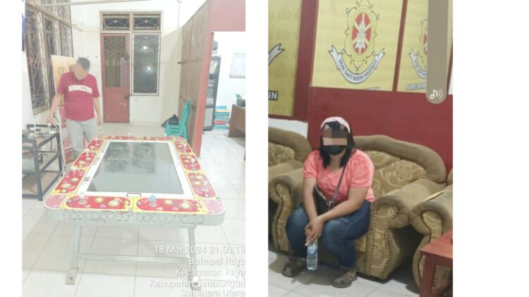 2 orang yang diamankan dan barang bukti Meja Judi Gelper
