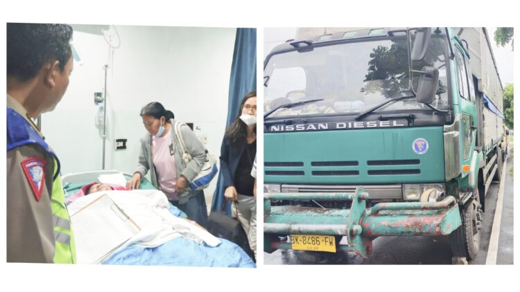 Guru P3K Chronika Erviana Sitorus luka berat di RS Vita Insani dan truk Tronton Box Nissan Diesel BK 8486 FW diduga mengalami rem blong.