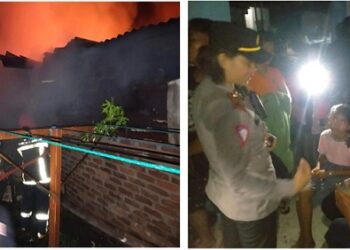 Kapolsek Siantar Marihat AKP Relina Lumban Gaol S.Sos pimpin langsung olah Tempat Kejadian Perkara (TKP) kebakaran dua unit rumah di Jalan Mangga Ujung Siabal abal Gang Mawar