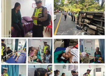 Bus PT Lalupa Karona Terbalik dan para penumpang yang luka luka