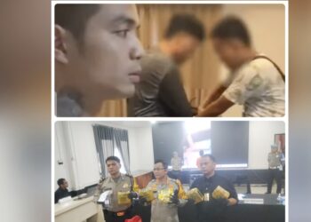 AFS residivis narkoba yang ditangkap di De' Prima Apartment atas kepemilikan sabu dan Kapolrestabes Medan Kombes Pol Teddy Jhon Sahala Marbun saat paparan. (Foto Ist)