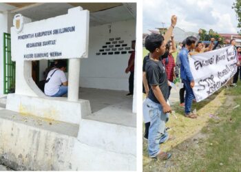 Massa Mahasiswa Lempari Telur Busuk ke Kantor Pangulu Rambung Merah