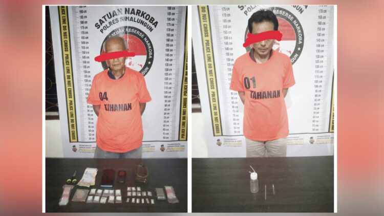 Kedua tersangka Sugianto dan Basir Lesmana alias Opung beserta barang bukti
