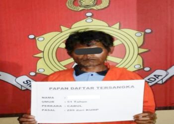 Pelaku yang meremas payudara yang ditangkap Polres Dairi. (Foto Ist)