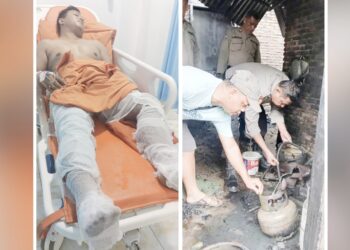 Gamot Giar Tirza Pamungkas mengalami luka bakar dan personil Polsek Perdagangan saat olah TKP