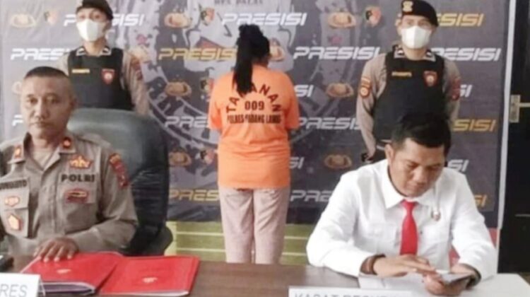 Wakapolres Padang Lawas, Kompol Sugianto saat paparan penipuan pegawai yang dilakukan seorang wanita muda. (Foto Ist)